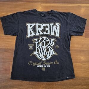 KR3W T Shirt Mens XL Black Graphic Logo Distressed Y2K Skate Streetwear